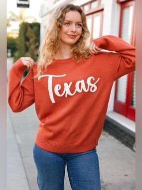 NEW [Haptics] "Texas" Game Day Burnt Orange Embroidery Sweater Women's Plus 3XL